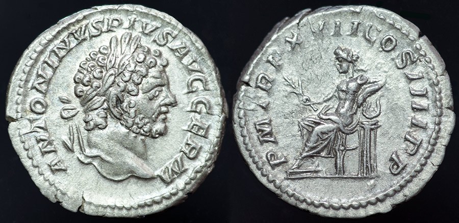 Caracalla & Apollo, Denarius