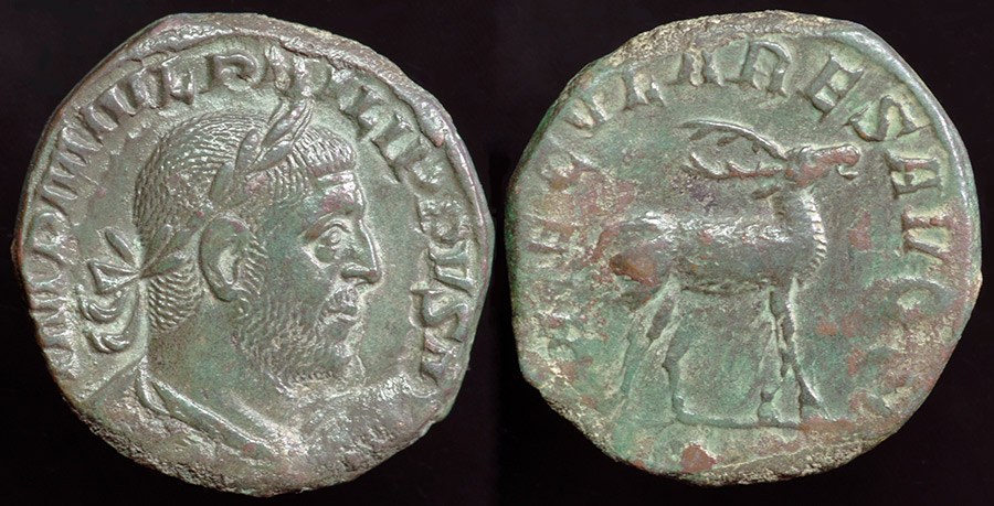 Philip I, Sestertius - Stag -Saecular Games 248 A.D.