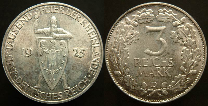 Rhineland 1000th Year - 3 RM 1925