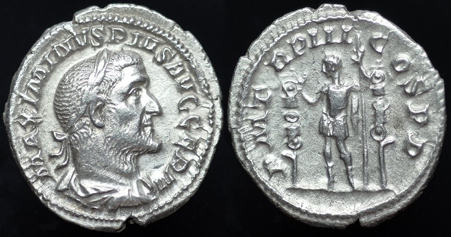 Maximinus - standing with Standards, denarius