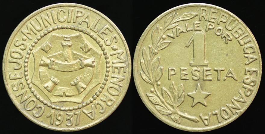 Spain - Civil War Menorca 1 Peseta 1937