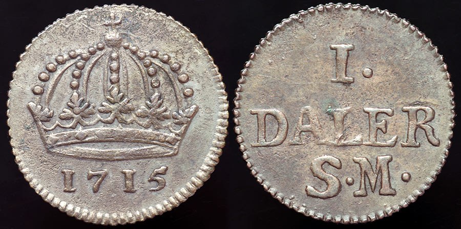 Sweden - 1 Daler Emergency Coinage 1715 - Crown