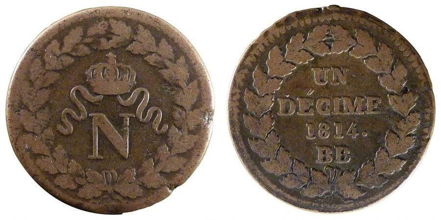 France Strasbourg 1814  1 décime (Napoleon)