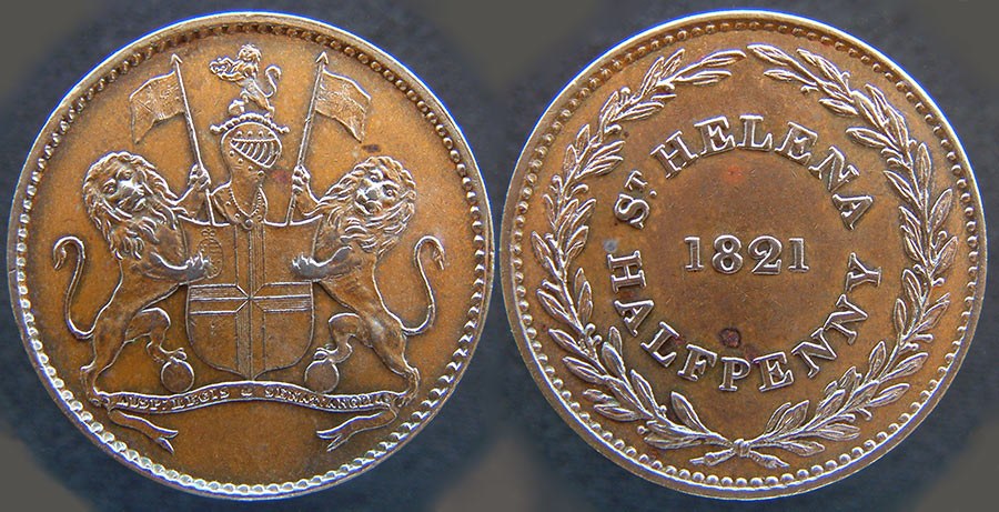UK - St. Helena, British East India Co, 1821 Half Penny