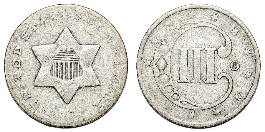 UNITED STATES OF AMERICA~3 Cents (Silver) 1851 O