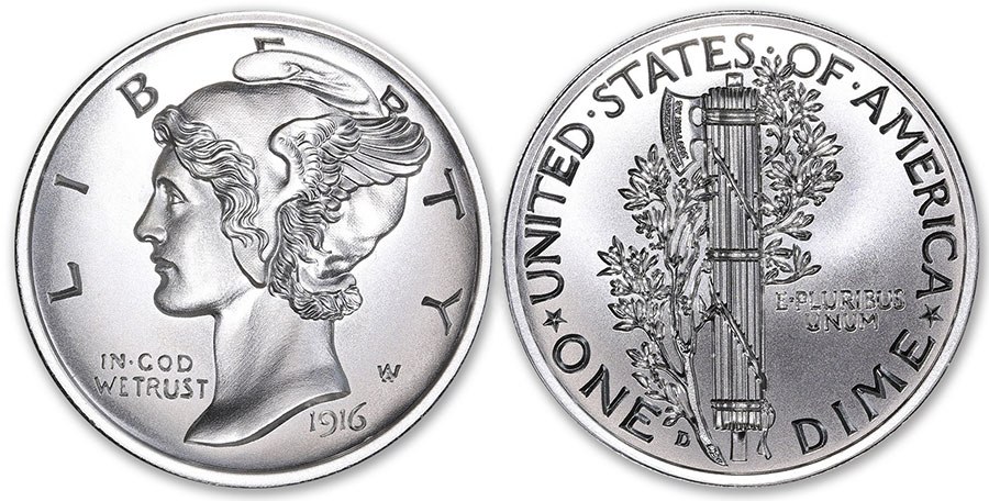 US Mercury Dime Tribute 2 oz.
