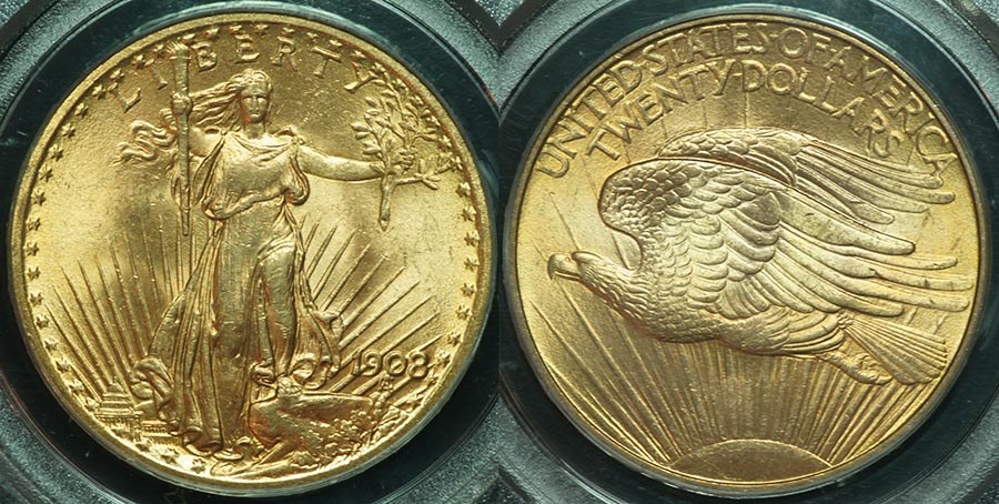 USA St. Gaudens $20 Double Eagle - 1908 No Motto
