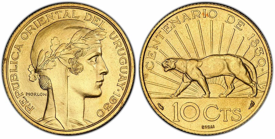 Uruguay - 10 Centesimos 1930 Puma - Gold Essai