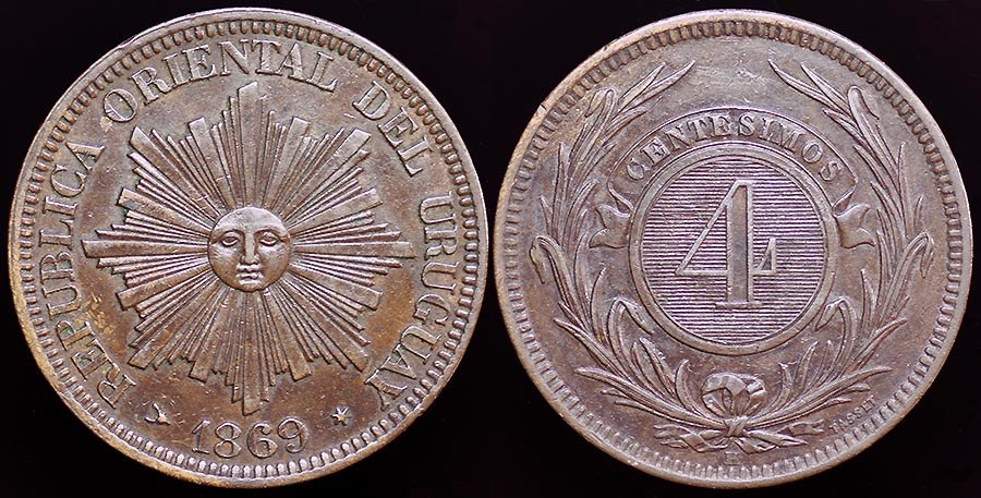 Uruguay - 4 Centesimos 1869