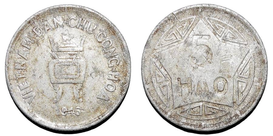 VIETNAM (DEMOCRATIC REPUBLIC)~5 Hao *Incused* 1946