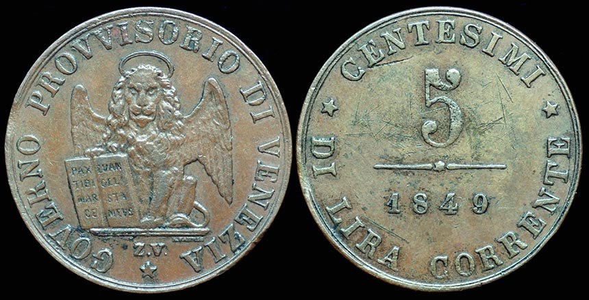 Venice 5 Centesimi 1849