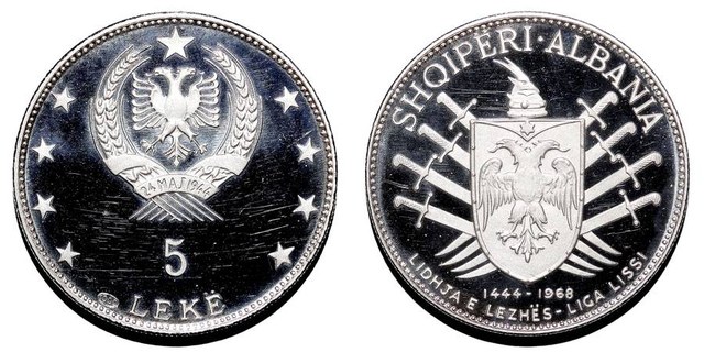 ALBANIA (PEOPLES SOCIALIST REPUBLIC)~5 Leke 1968