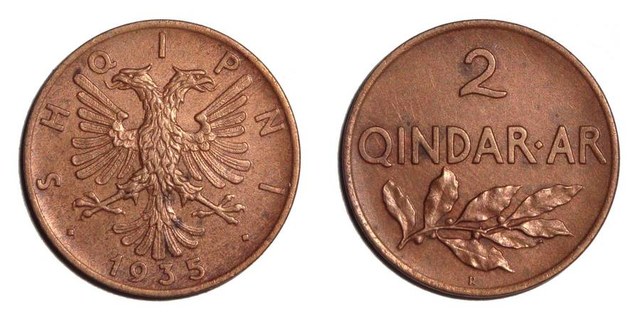 ALBANIA (KINGDOM)~2 Qindar Ar 1935