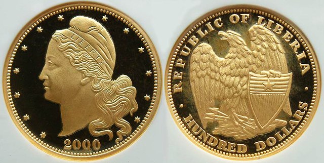Liberia - Flowing Hair Liberty & Eagle w/Shield $100