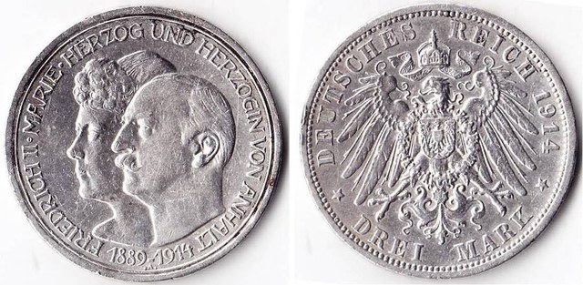 Anhalt-Dessau 1914 3 Mark