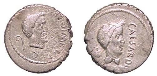 Marc Antony and Julius Caesar portrait denarius