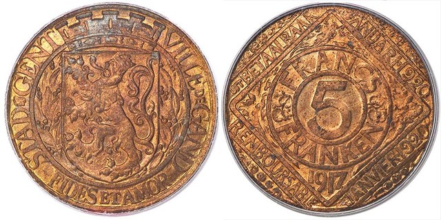 Belgium - 5 Francs & Franken 1917 Ghent - WWI German Occupation