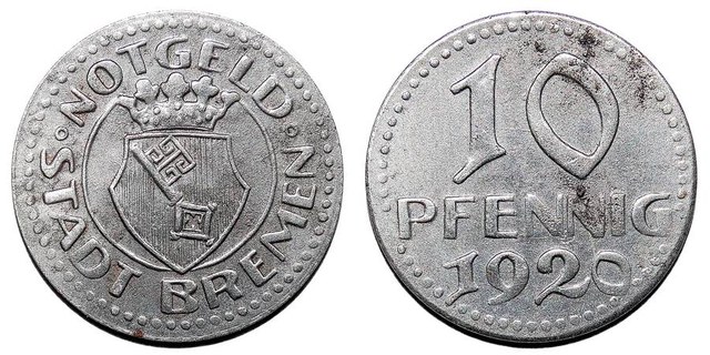 BREMEN (MUNICIPAL)~10 Pfennig 1920