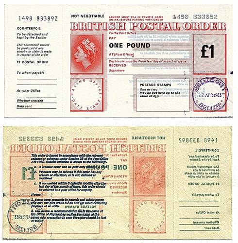 Belize 1983 1 Pound Postal Order.