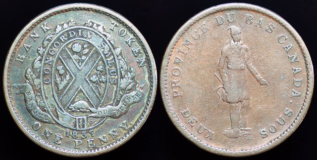 Canada - 2 Sous, People's Bank Penny 1837
