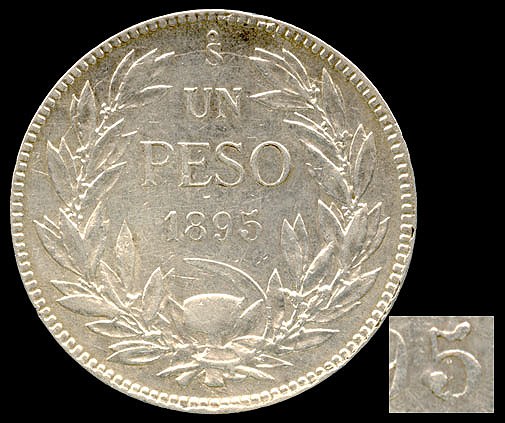Chile 1895 over 4 Peso