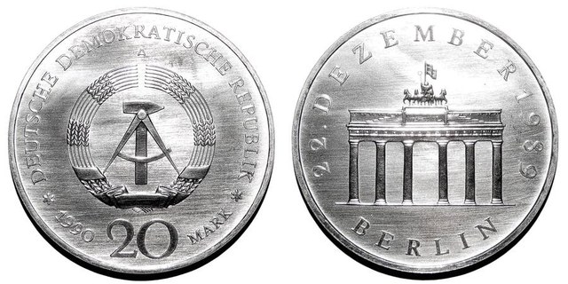 EAST GERMANY~20 Mark *Silver* 1990 A