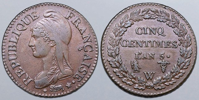 France - 5 Centimes L'AN 5 (1796) W - Lille
