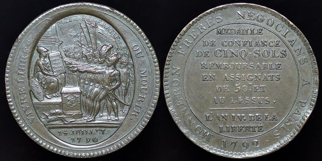 French Revolution 1792 5 Sols - Monneron