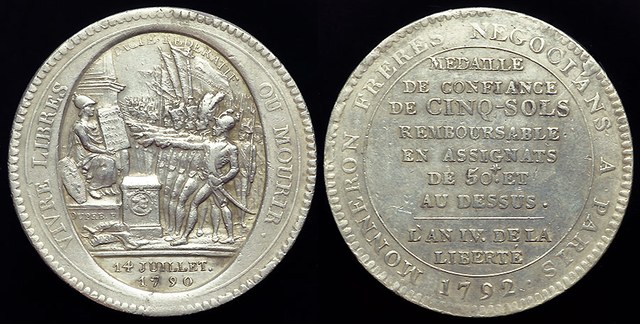 French Rev. - 5 Sols Silver, Monneron & Boulton 1792