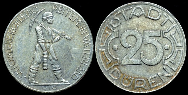 Germany - Duren Miner Walking 25 Pfg 1919