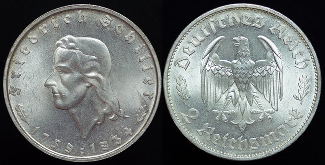 3rd Reich Schiller 2 Mark - 1934 F