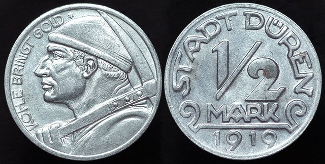 Germany - Duren Miner 1/2 Mark - 1919