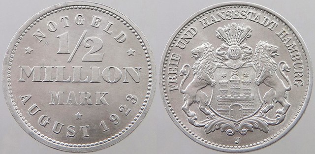 Germany - Hamburg 1/2 Million Mark 1923