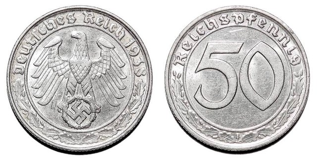 GERMANY (THIRD REICH)~50 Reichspfennig 1938 B