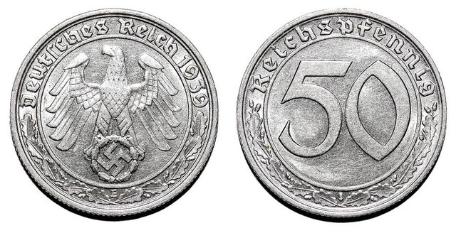 GERMANY (THIRD REICH)~50 Reichspfennig  1939 E