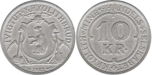 Greenland Token 1922 10 Kroner