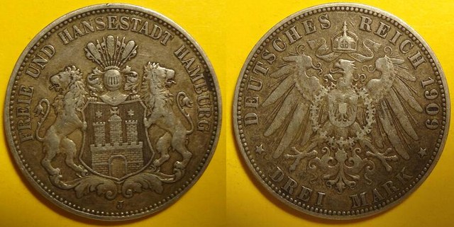 Hamburg 1909-J 3 Mark