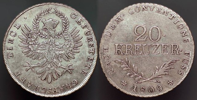 Andreas Hofer 1809 20 KREUZER - raised wing type