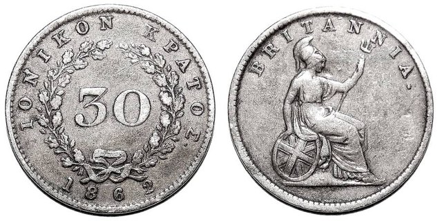 IONIAN ISLANDS (COLONIAL)~30 Lepta 1862