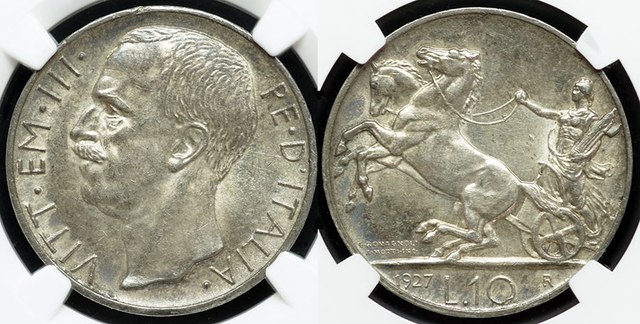 Italy 10 Lire Chariot - 1927