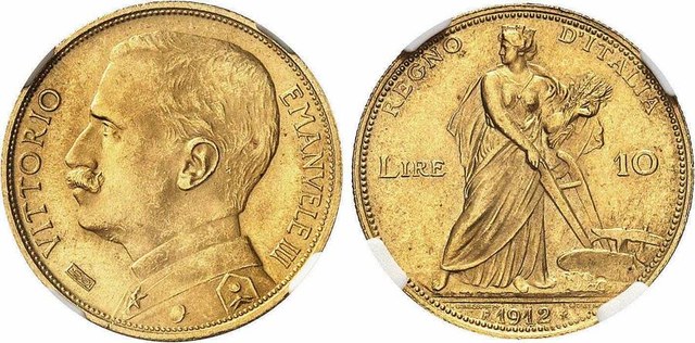 Italy - 10 Lire 1912 - Italia w/ Plow