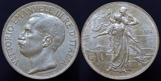 Italy 10 Centesimi 50th Anniversary - 1911