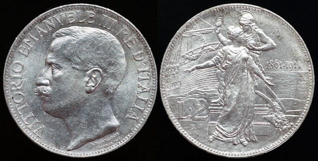 Italy - 2 Lire 1911 - 50th Anniversary