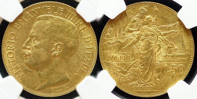 Italy - 50 Lire 50th Anniversary of Unification 1911
