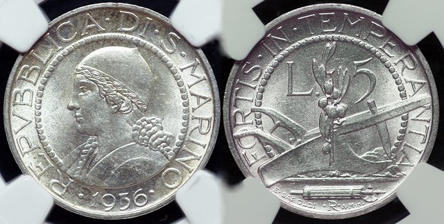 San Marino (Italy) 5 Lire 1936 R