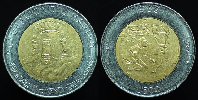 San Marino 500 Lire 1982 - BiMetallic