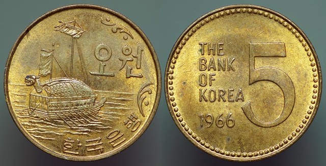Korea 5 Won - 1966