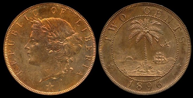 Liberia, 2 Cent, 1896