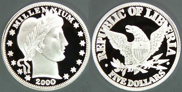 Liberia - Barber Tribute 5 Dollars - 2000