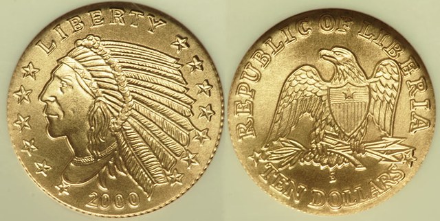Liberia - Gold Quarter Eagle Indian Head Tribute $10